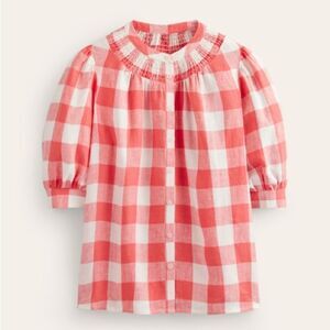 Boden Coral and White Checkered Button Down Shirt